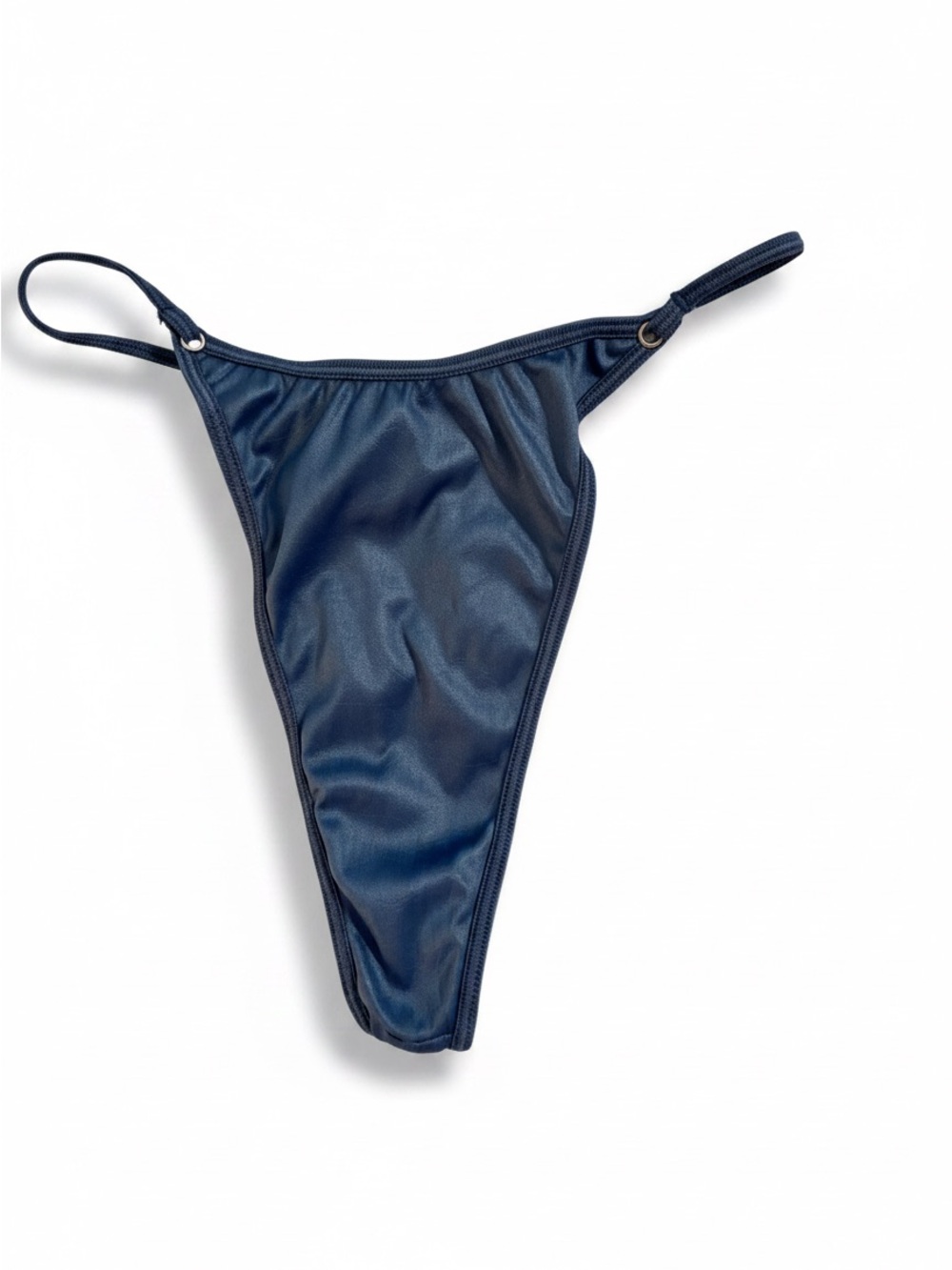 Vintage Y2K Navy Satin Thong Bikini Panties L/7 High Cut EUC